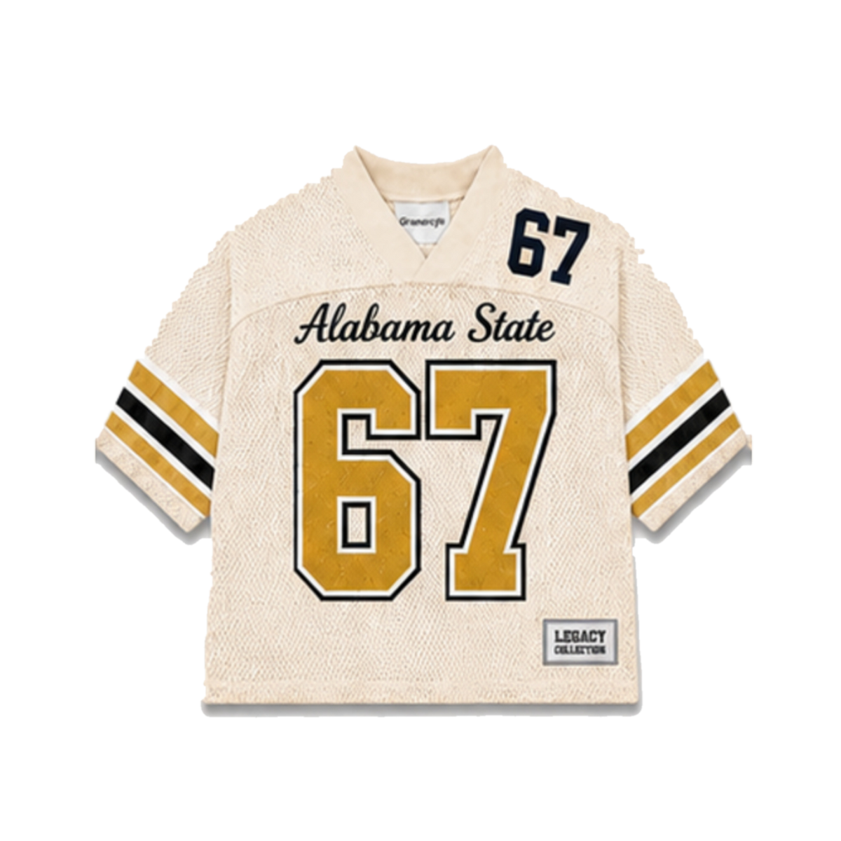 Alabama State Legacy Jersey in cream, front view