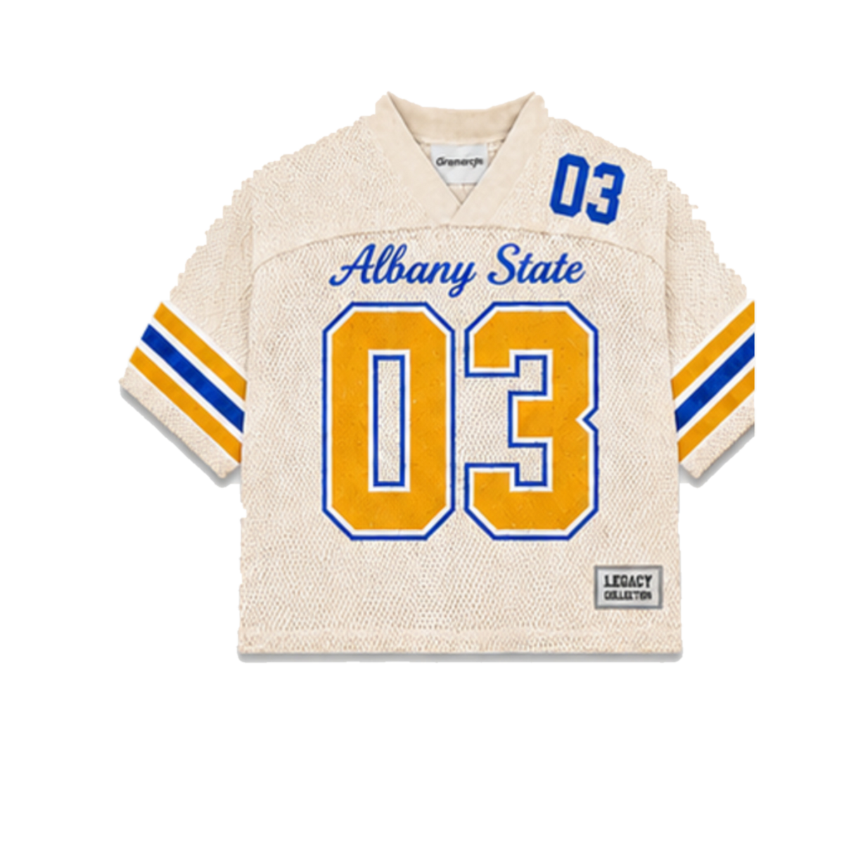 Albany State Legacy Jersey in cream, front view