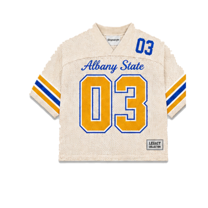 Albany State Legacy Jersey in cream, front view