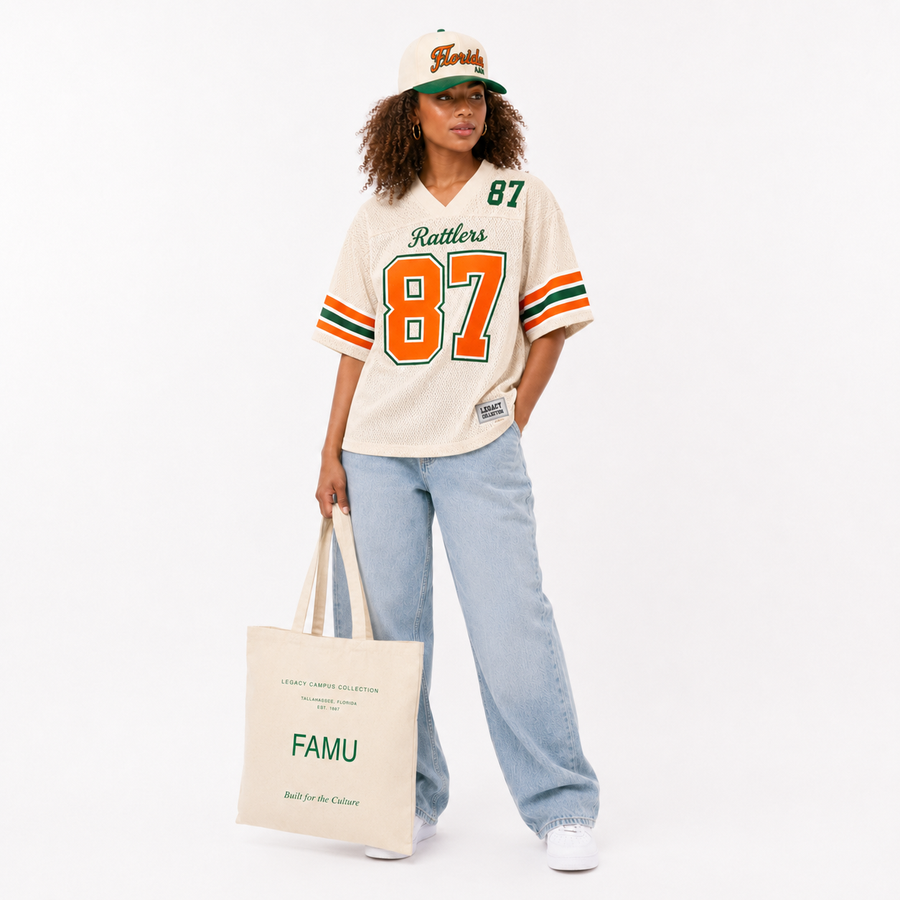 FAMU Legacy Campus Tote female campaign image alternate view