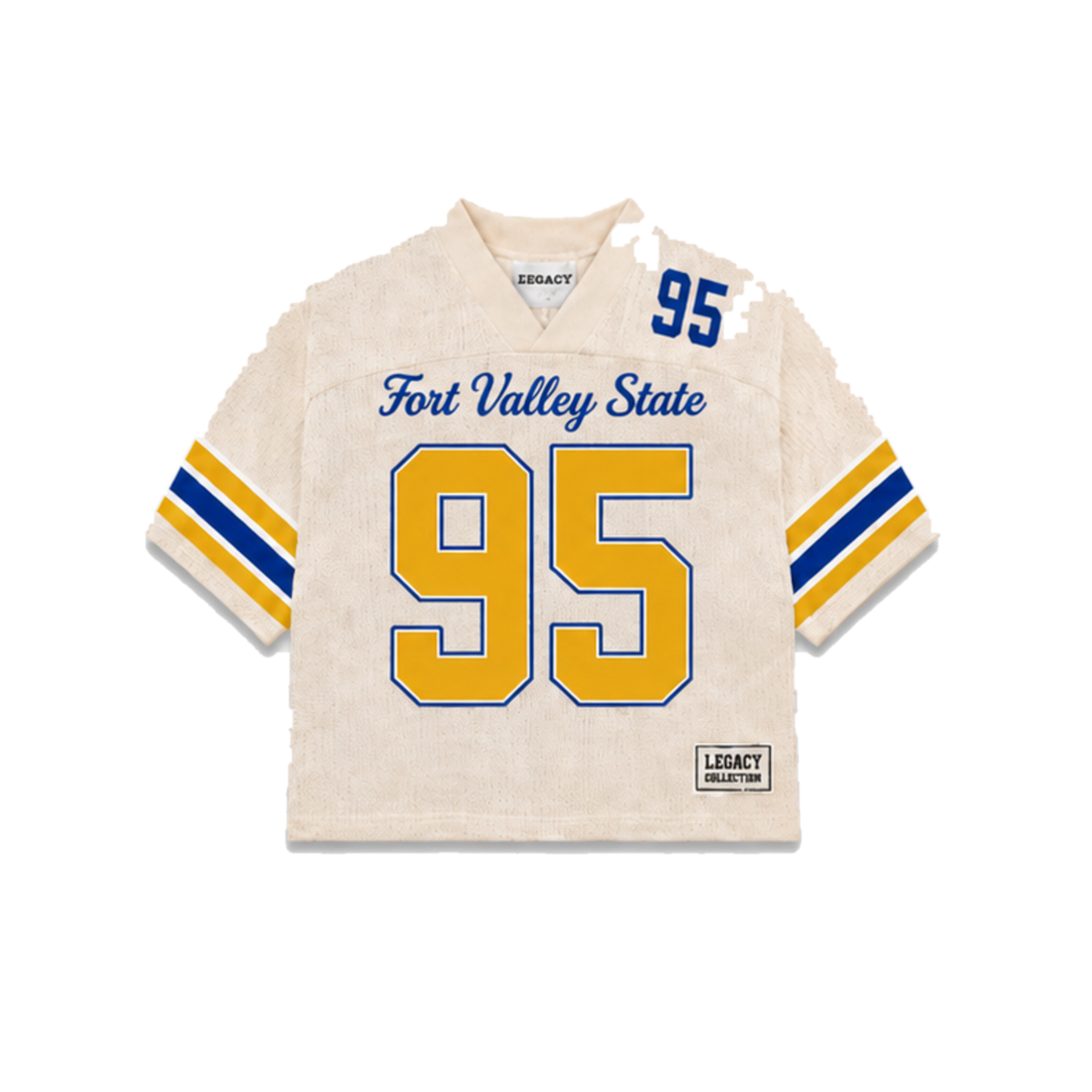 Fort Valley State Legacy Jersey in cream, front view