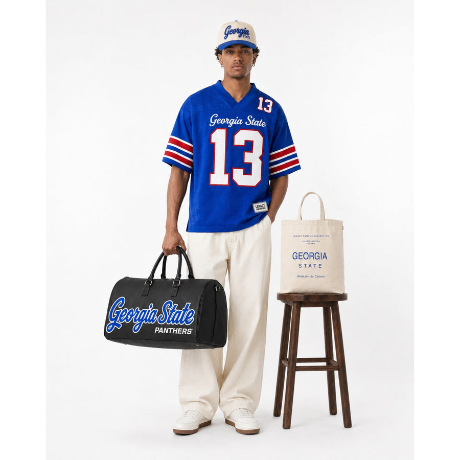 Georgia State Legacy Campus Travel Bag approved male campaign image alternate view