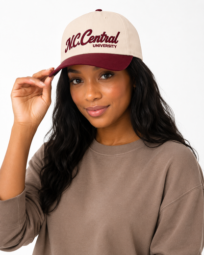 Female model wearing N.C. Central University Legacy Cap