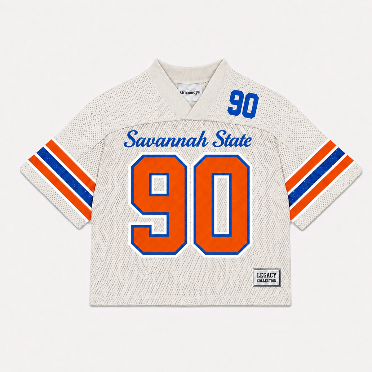 Savannah State Tigers 90 mesh jersey in ivory, front