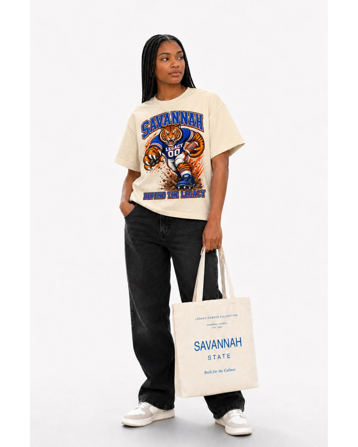 Savannah State campus tote with Defend tee