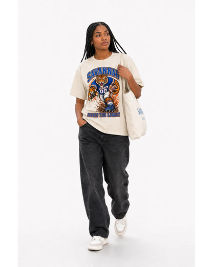 Savannah State Defend tee walking studio view
