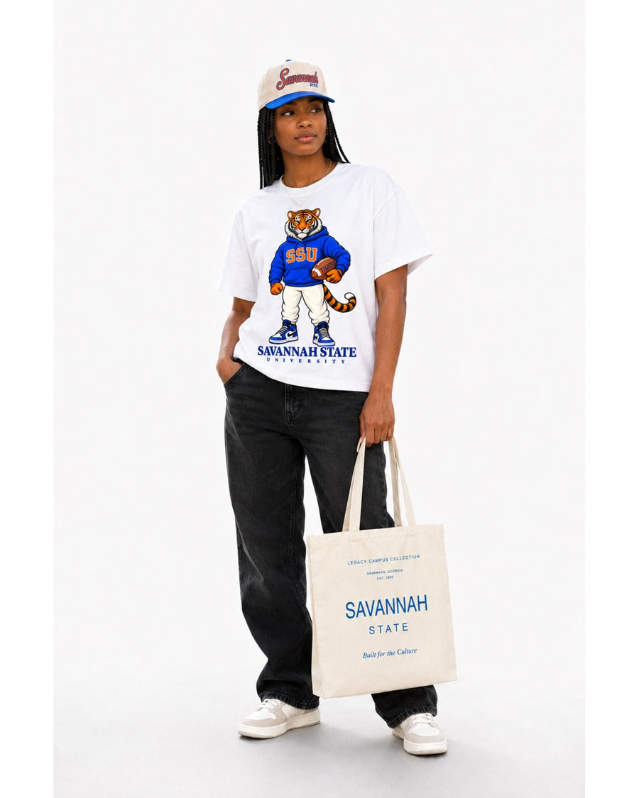 Savannah State campus tote with Legacy tee alternate view