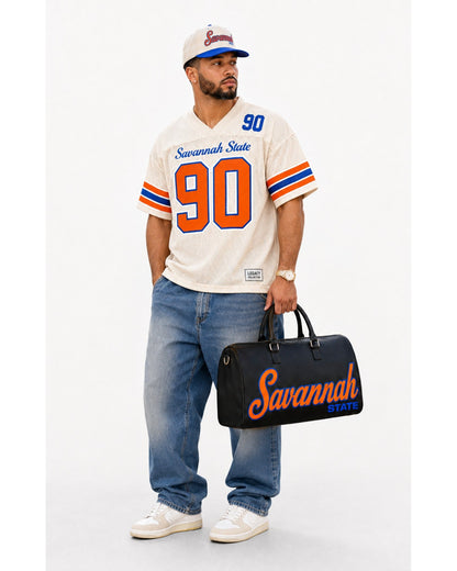 Savannah State cream jersey with Legacy cap and travel bag
