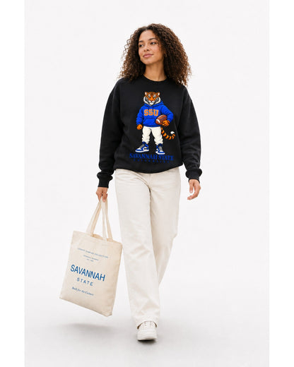 Savannah State Legacy crewneck walking studio view