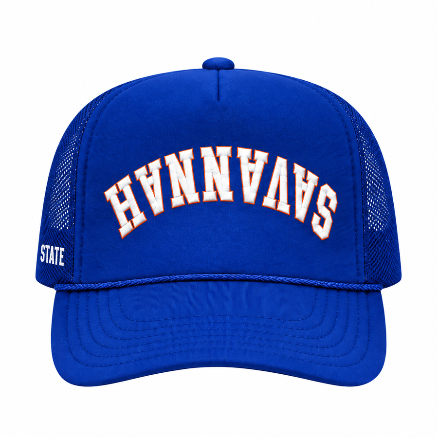 Royal Savannah upside down trucker hat front view without sticker